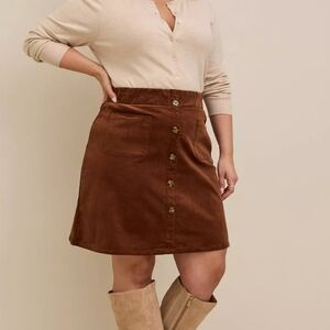 Torrid NWT Romantic Classy Casual 1X Brown Button Front Corduroy Mini Skirt